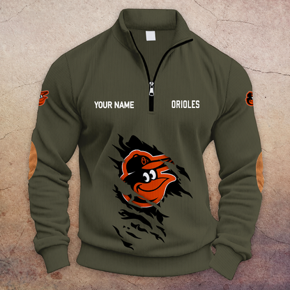 [FLASH SALE] NEW CUSTOMIZED MLB25 BOS BALTIMORE ORIOLES MULTICOLOR STRIPED QUATER ZIP SWEATSHIRT