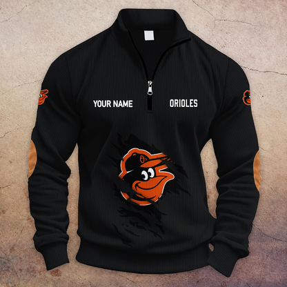 [FLASH SALE] NEW CUSTOMIZED MLB25 BOS BALTIMORE ORIOLES MULTICOLOR STRIPED QUATER ZIP SWEATSHIRT