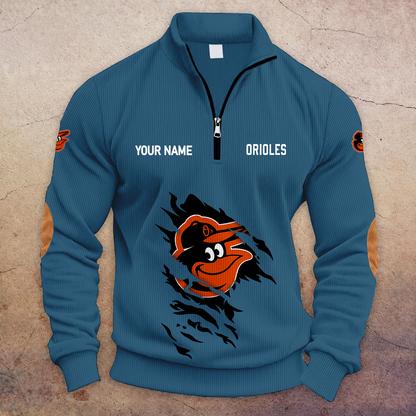 [FLASH SALE] NEW CUSTOMIZED MLB25 BOS BALTIMORE ORIOLES MULTICOLOR STRIPED QUATER ZIP SWEATSHIRT