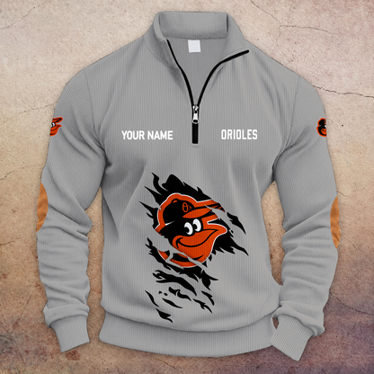 [FLASH SALE] NEW CUSTOMIZED MLB25 BOS BALTIMORE ORIOLES MULTICOLOR STRIPED QUATER ZIP SWEATSHIRT