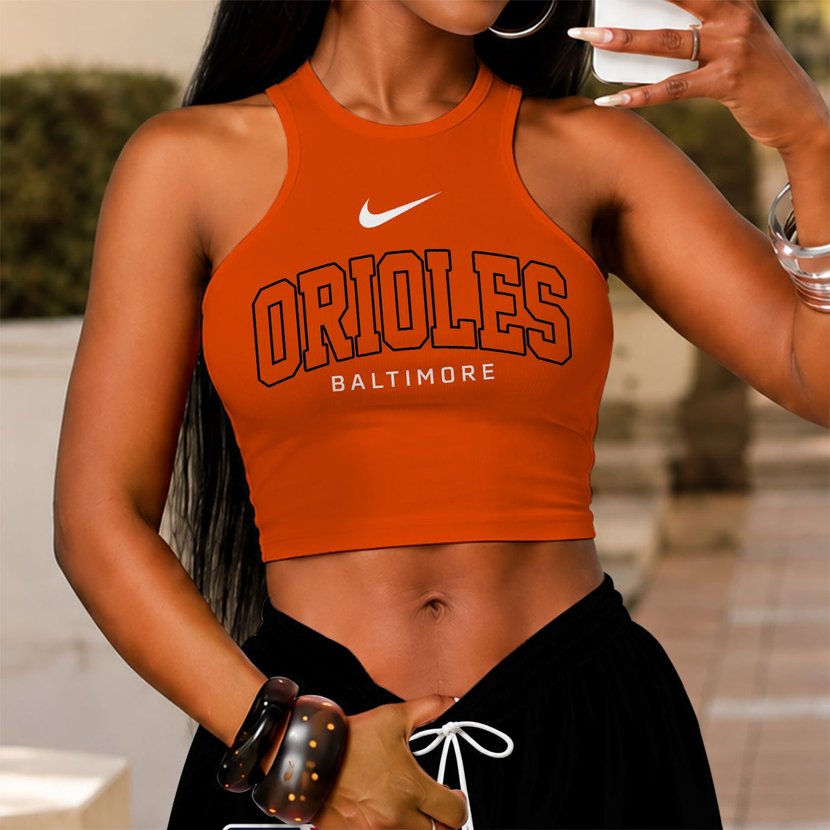 [FLASH SALE] NEW CUSTOMIZED MLB25 BOS BALTIMORE ORIOLES WOMEN'S CROP TOP & LONGPANTS SET