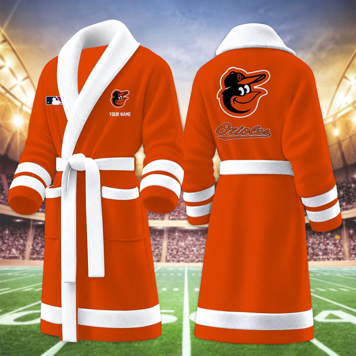 [FLASH SALE] NEW CUSTOMIZED MLB25 BOS BALTIMORE ORIOLES MULTICOLOR FLEECE BATHROBE