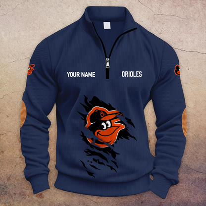 [FLASH SALE] NEW CUSTOMIZED MLB25 BOS BALTIMORE ORIOLES MULTICOLOR STRIPED QUATER ZIP SWEATSHIRT