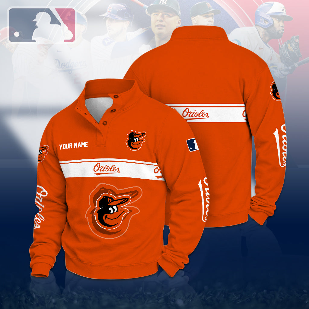 [FLASH SALE] NEW CUSTOMIZED MLB25 BOS BALTIMORE ORIOLES QUARTER-BUTTON SWEATSHIRT
