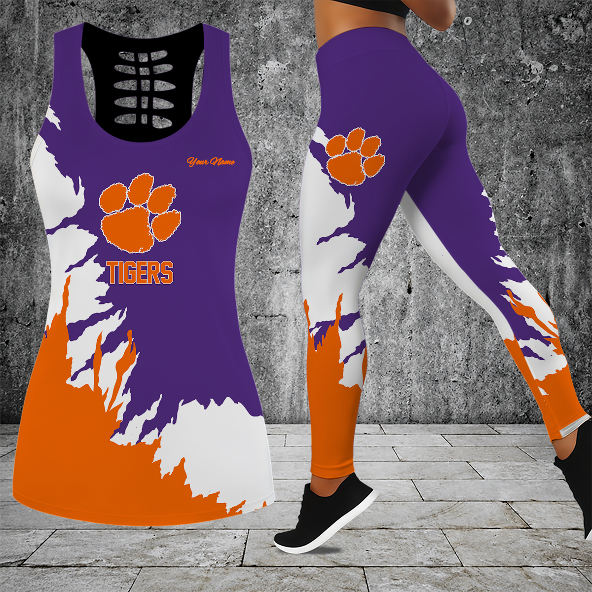 [FAN FAVORITE] NEW CUSTOMIZED NCAA CWS25 CST CLEMSON TIGERS HOLLOW TANK TOP & LEGGINGS SET
