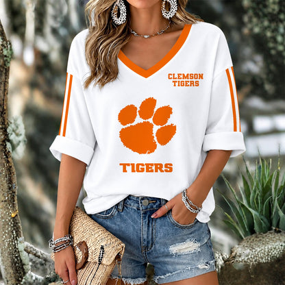 [FAN FAVORITE] NEW CUSTOMIZED NCAA CWS25 CST CLEMSON TIGERS WOMEN'S V-NECK LONG SLEEVE SHIRT