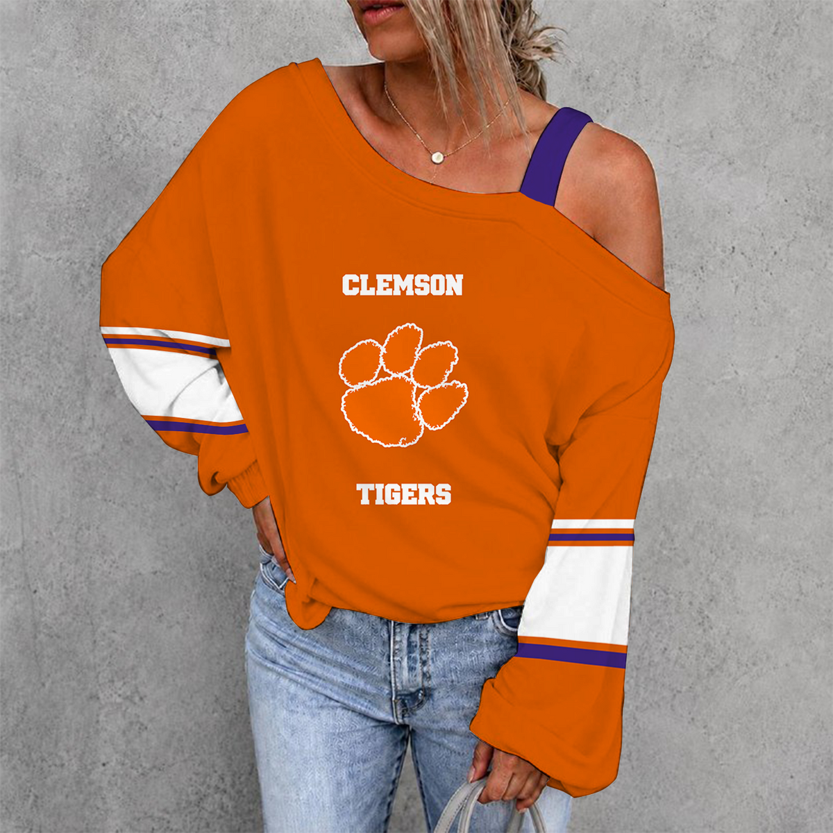 [FAN FAVORITE] NEW CUSTOMIZED NCAA CWS25 CST CLEMSON TIGERS WOMEN'S OFF-SHOULDER LONG SLEEVE SHIRT