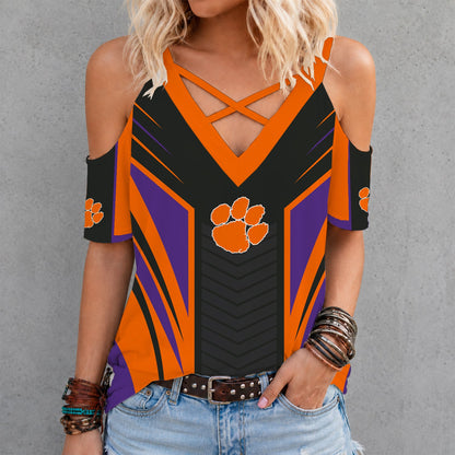 [FAN FAVORITE] NEW CUSTOMIZED NCAA CWS25 CST CLEMSON TIGERS CRISS CROSS V-NECK TOP