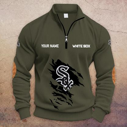 [FLASH SALE] NEW CUSTOMIZED MLB26 CWS CHICAGO WHITE SOX MULTICOLOR STRIPED QUATER ZIP SWEATSHIRT