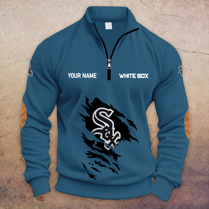 [FLASH SALE] NEW CUSTOMIZED MLB26 CWS CHICAGO WHITE SOX MULTICOLOR STRIPED QUATER ZIP SWEATSHIRT