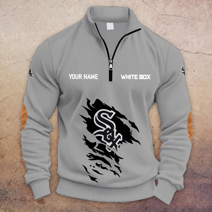 [FLASH SALE] NEW CUSTOMIZED MLB26 CWS CHICAGO WHITE SOX MULTICOLOR STRIPED QUATER ZIP SWEATSHIRT