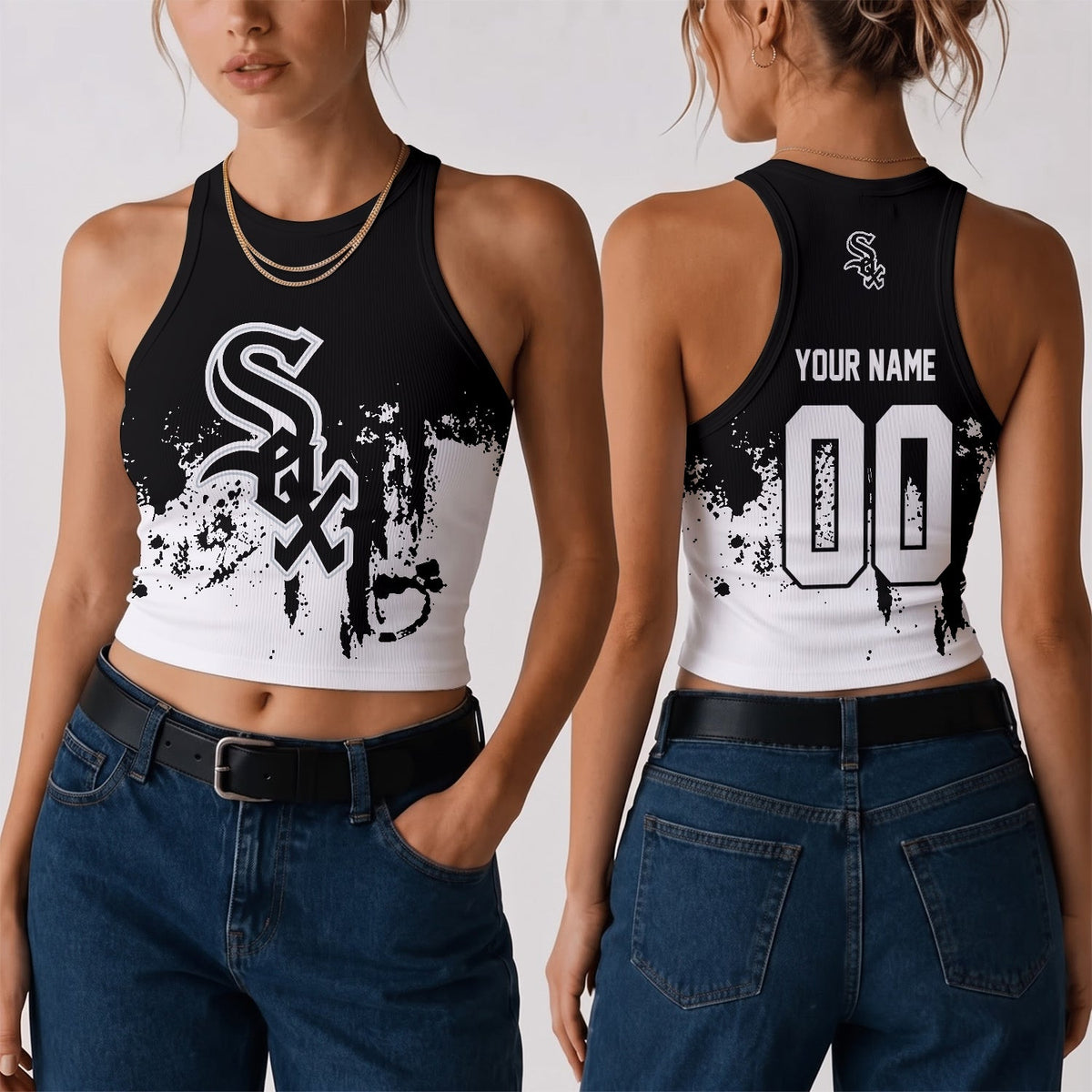 [FLASH SALE] NEW CUSTOMIZED MLB26 CWS THE WHITE SOX WOMEN'S CROP TOP