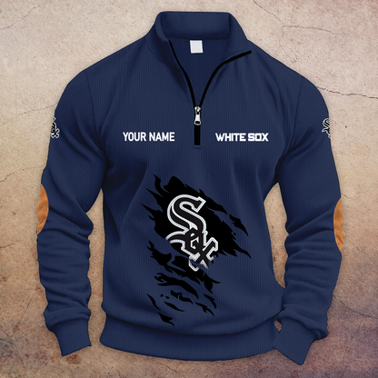 [FLASH SALE] NEW CUSTOMIZED MLB26 CWS CHICAGO WHITE SOX MULTICOLOR STRIPED QUATER ZIP SWEATSHIRT