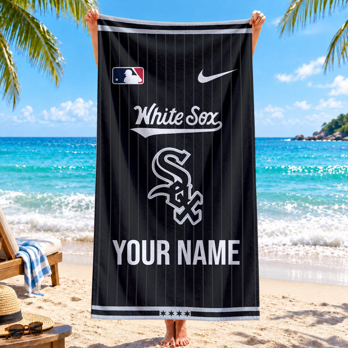 [FLASH SALE] NEW CUSTOMIZED MLB26 CWS CHICAGO WHITE SOX BEACH TOWEL