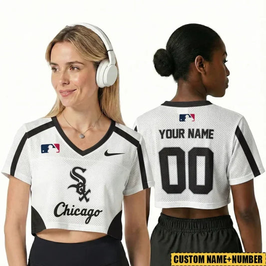 [FLASH SALE] NEW CUSTOMIZED MLB26 CWS CHICAGO WHITE SOX V-NECK JERSEY CROP TOP