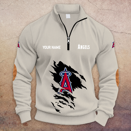 [FLASH SALE] NEW CUSTOMIZED MLB27 LAA LOS ANGELES ANGELS MULTICOLOR STRIPED QUATER ZIP SWEATSHIRT