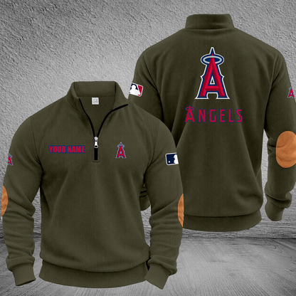 [FLASH SALE] NEW CUSTOMIZED MLB27 LAA LOS ANGELES ANGELS MULTICOLOR STRIPED QUATER ZIP SWEATSHIRT