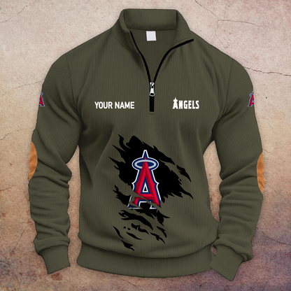[FLASH SALE] NEW CUSTOMIZED MLB27 LAA LOS ANGELES ANGELS MULTICOLOR STRIPED QUATER ZIP SWEATSHIRT
