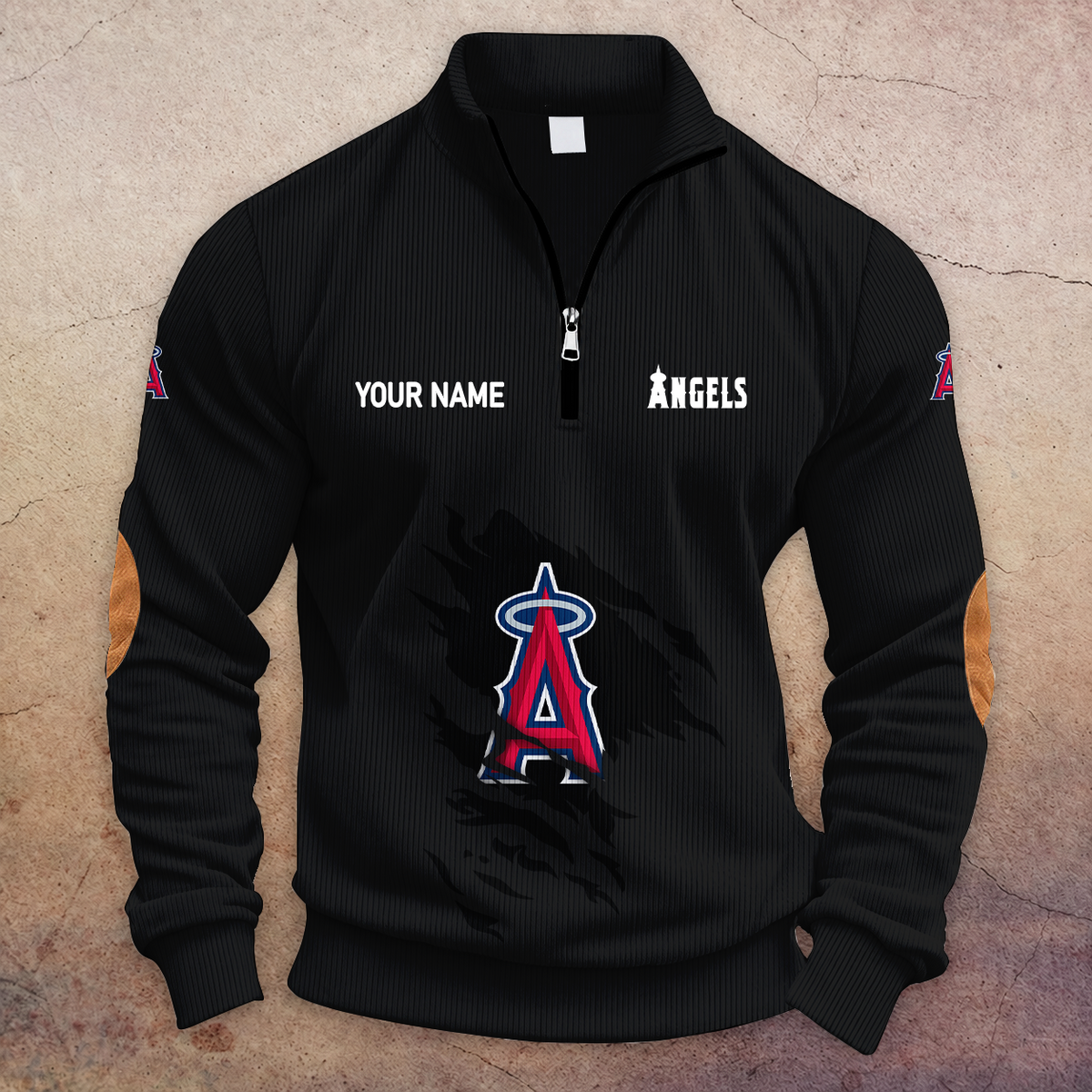 [FLASH SALE] NEW CUSTOMIZED MLB27 LAA LOS ANGELES ANGELS MULTICOLOR STRIPED QUATER ZIP SWEATSHIRT