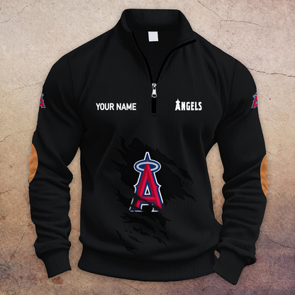 [FLASH SALE] NEW CUSTOMIZED MLB27 LAA LOS ANGELES ANGELS MULTICOLOR STRIPED QUATER ZIP SWEATSHIRT