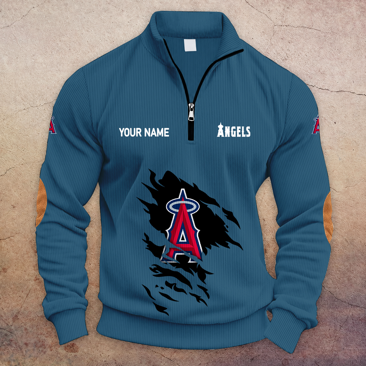 [FLASH SALE] NEW CUSTOMIZED MLB27 LAA LOS ANGELES ANGELS MULTICOLOR STRIPED QUATER ZIP SWEATSHIRT