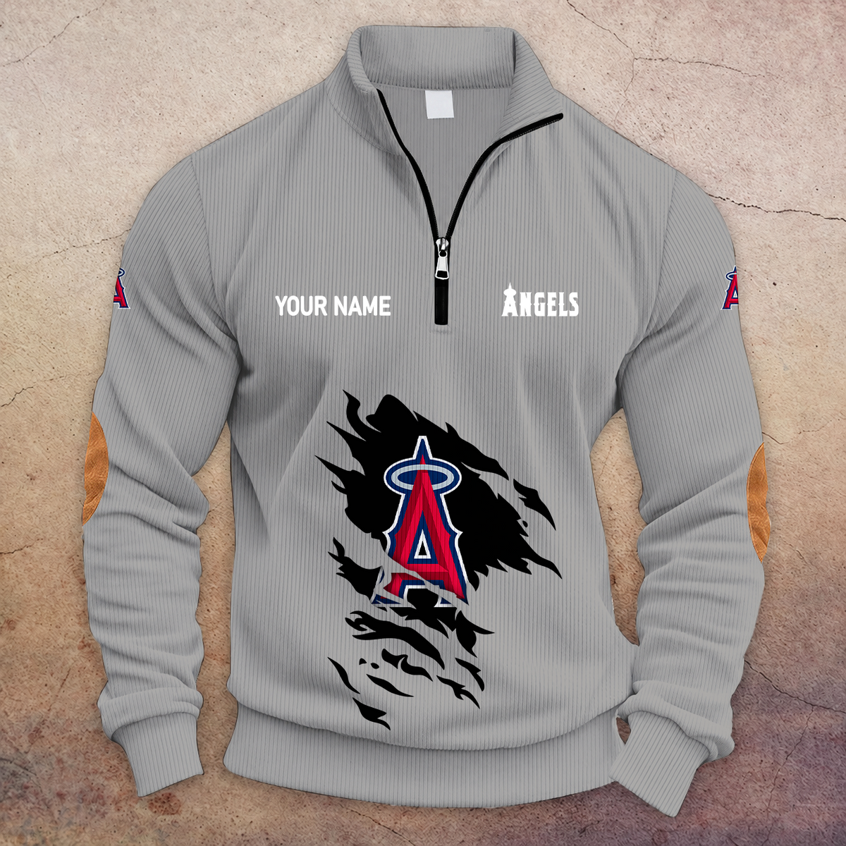 [FLASH SALE] NEW CUSTOMIZED MLB27 LAA LOS ANGELES ANGELS MULTICOLOR STRIPED QUATER ZIP SWEATSHIRT