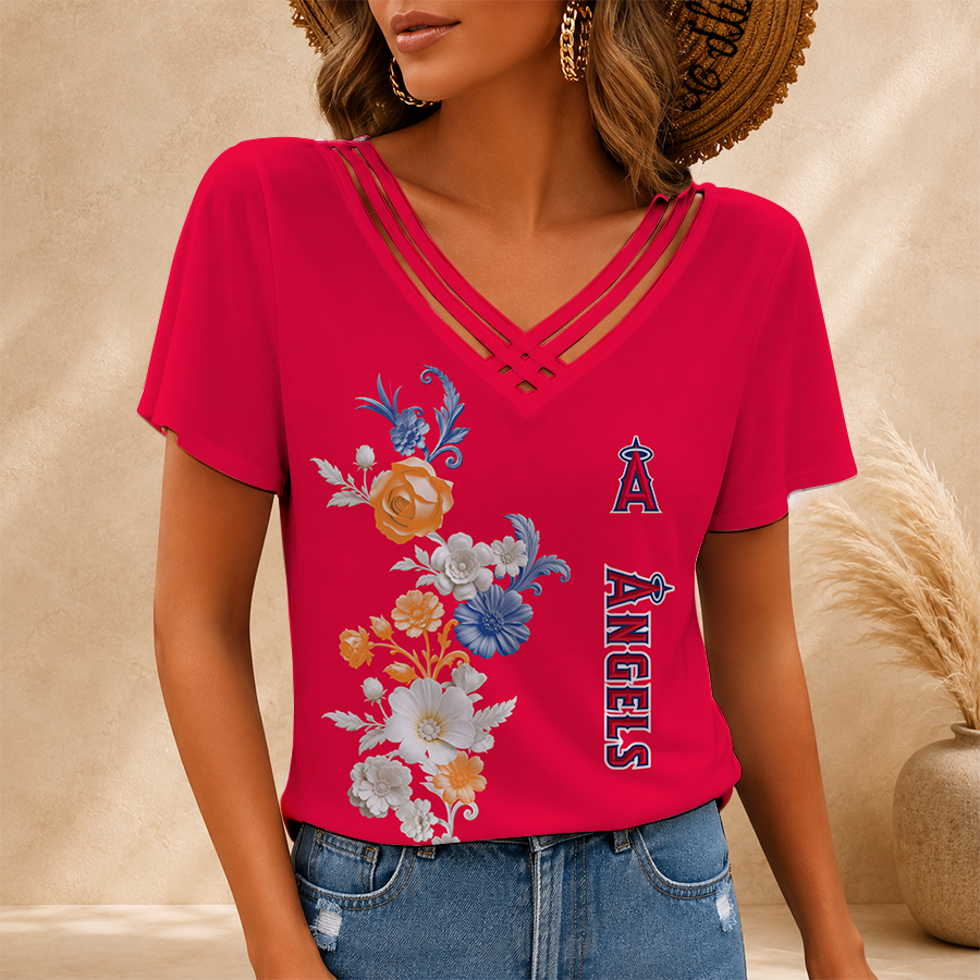 [FLASH SALE] NEW CUSTOMIZED MLB27 LAA LOS ANGELES ANGELS V-NECK SHIRT