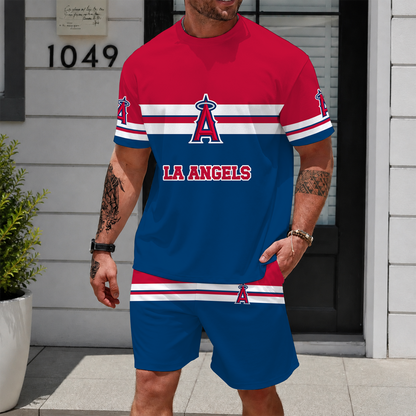 [FLASH SALE] NEW CUSTOMIZED MLB27 LAA LOS ANGELES ANGELS UNISEX T-SHIRT & SHORTS SET