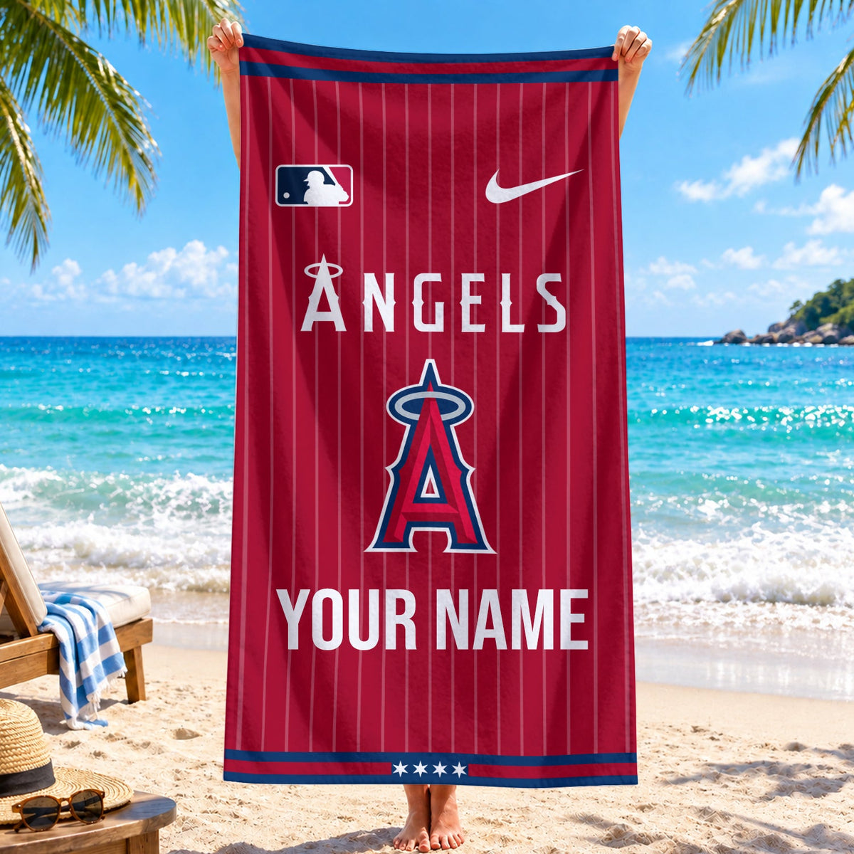 [FLASH SALE] NEW CUSTOMIZED MLB27 LAA LOS ANGELES ANGELS BEACH TOWEL