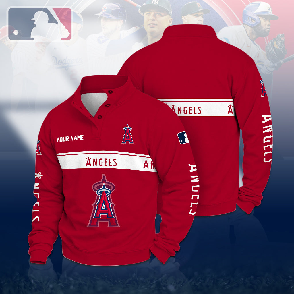 [FLASH SALE] NEW CUSTOMIZED MLB27 LAA LOS ANGELES ANGELS QUARTER-BUTTON SWEATSHIRT