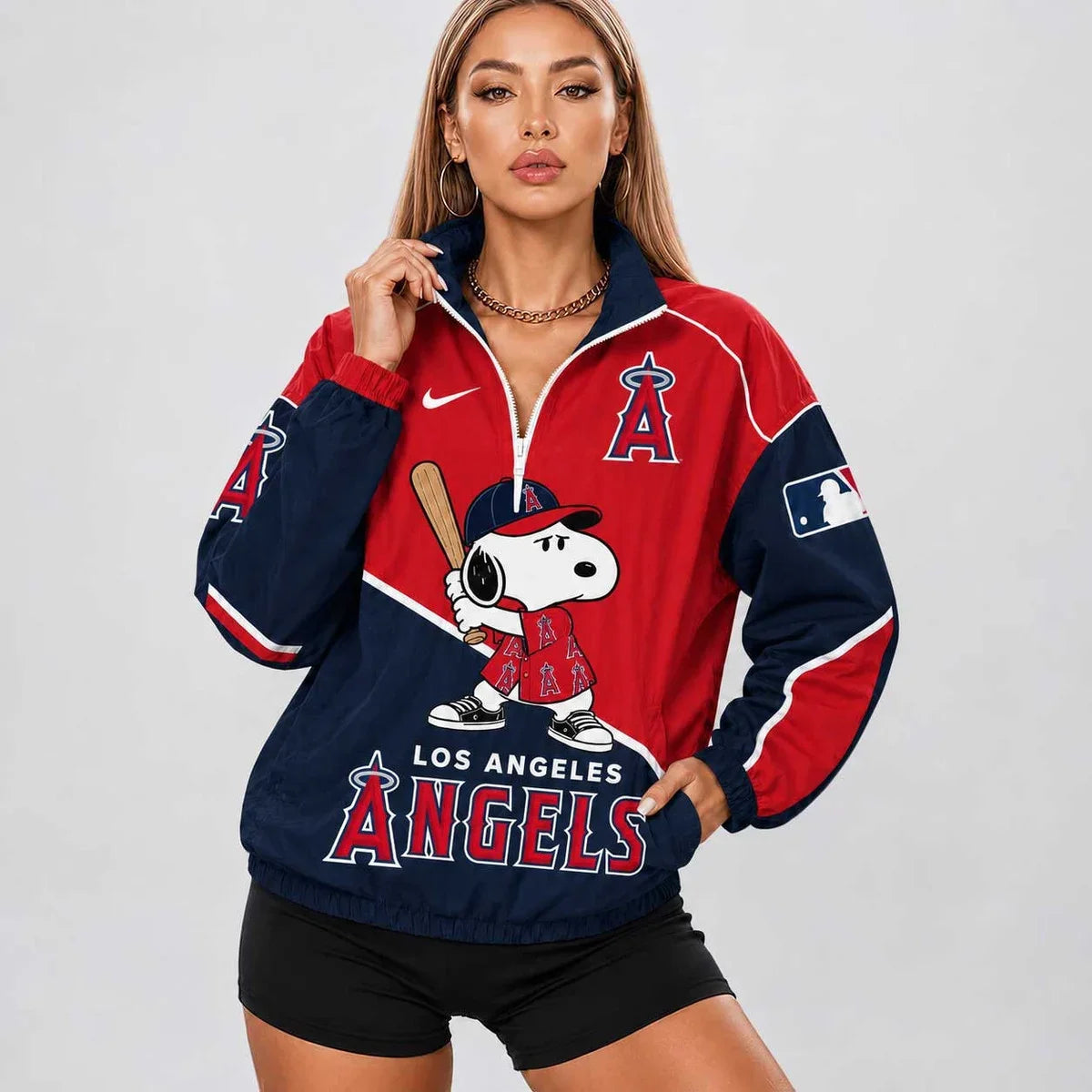 [FLASH SALE] NEW CUSTOMIZED MLB27 LAA LOS ANGELES ANGELS V-NECK ZIPPER SWEATSHIRT JACKET
