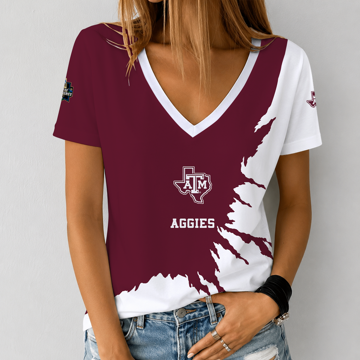 [FAN FAVORITE] NEW CUSTOMIZED NCAA CWS27 TAA TEXAS A&M AGGIES V-NECK FEMALE SHIRT