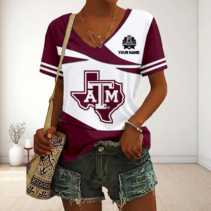 [FLASH SALE] NEW CUSTOMIZED | NCAA CWS27 TAA TX A&M AGGIES V-NECK FEMALE SHIRT