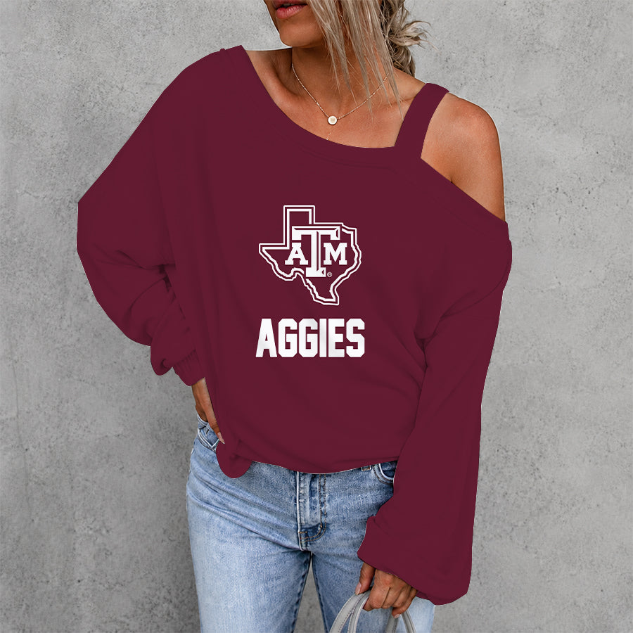 [FAN FAVORITE] NEW CUSTOMIZED NCAA CWS27 TAA TEXAS A&M AGGIES WOMEN'S OFF-SHOULDER LONG SLEEVE SHIRT