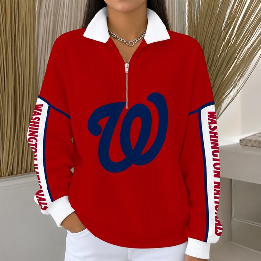[SPECIAL OFFER] NEW CUSTOMIZED MLB28 WNS WASHINGTON NATIONALS QUARTER ZIP RIBBED SWEATER