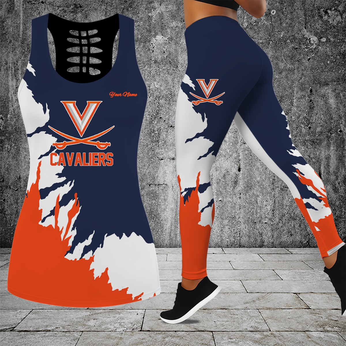 [FAN FAVORITE] NEW CUSTOMIZED NCAA CWS28 VIC VIRGINIA CAVALIERS HOLLOW TANK TOP & LEGGINGS SET
