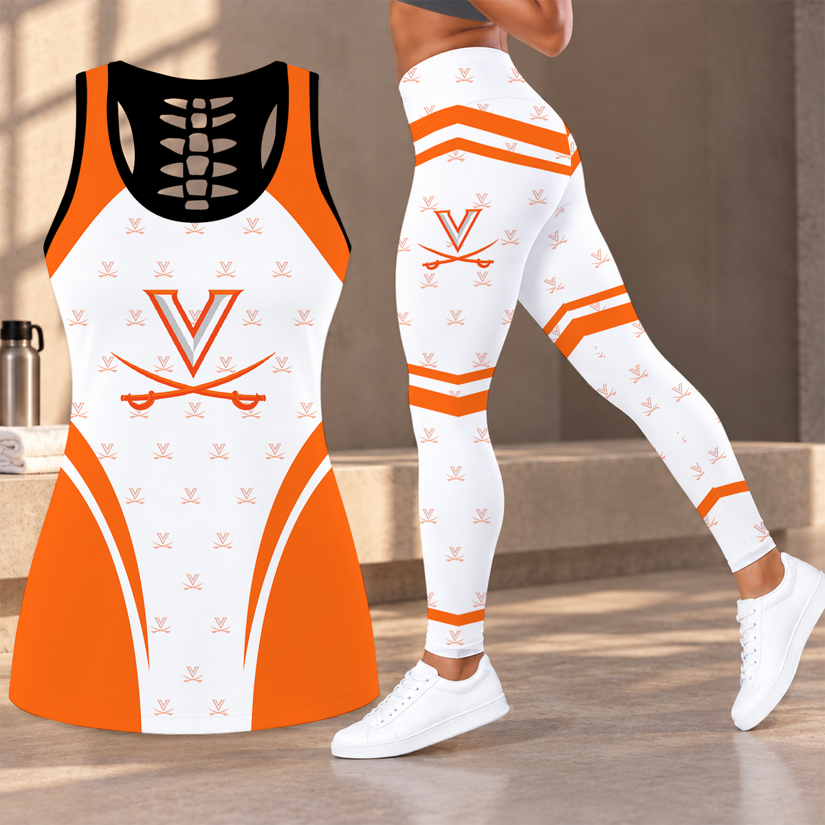 [FAN FAVORITE] NEW CUSTOMIZED NCAA CWS28 VIC VIRGINIA CAVALIERS HOLLOW TANK TOP & LEGGINGS SET