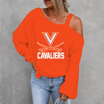 [FAN FAVORITE] NEW CUSTOMIZED NCAA CWS28 VIC VIRGINIA CAVALIERS WOMEN'S OFF-SHOULDER LONG SLEEVE SHIRT