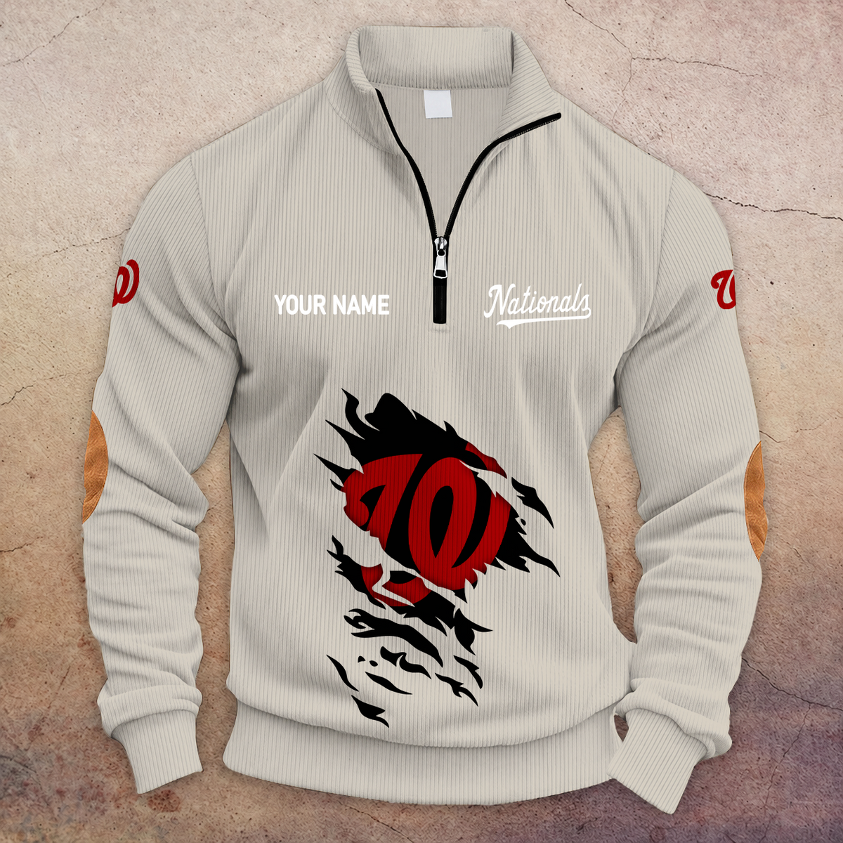 [FLASH SALE] NEW CUSTOMIZED MLB28 WNS WASHINGTON NATIONALS MULTICOLOR STRIPED QUATER ZIP SWEATSHIRT
