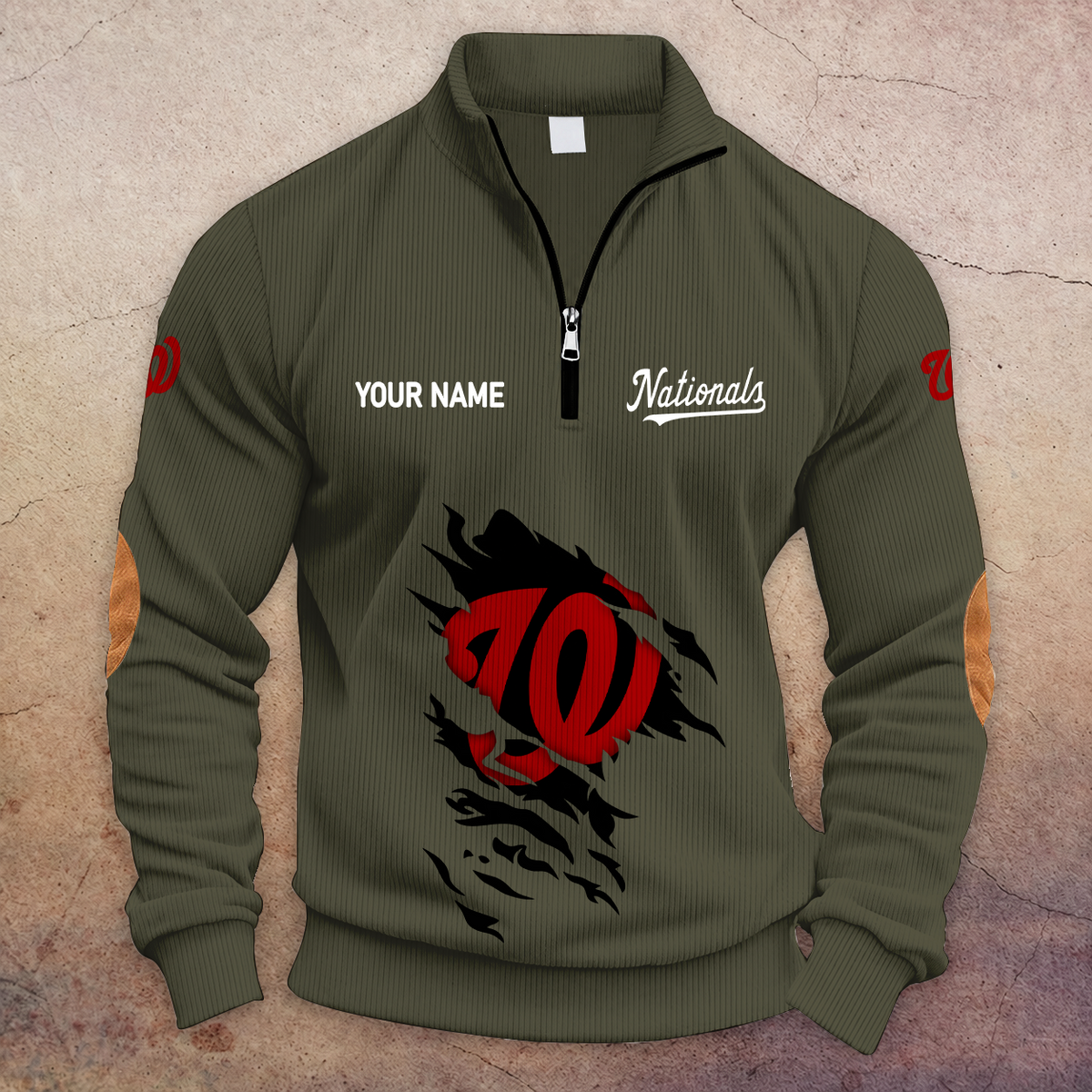 [FLASH SALE] NEW CUSTOMIZED MLB28 WNS WASHINGTON NATIONALS MULTICOLOR STRIPED QUATER ZIP SWEATSHIRT