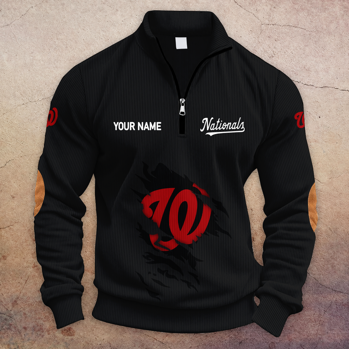 [FLASH SALE] NEW CUSTOMIZED MLB28 WNS WASHINGTON NATIONALS MULTICOLOR STRIPED QUATER ZIP SWEATSHIRT