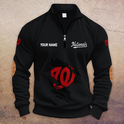 [FLASH SALE] NEW CUSTOMIZED MLB28 WNS WASHINGTON NATIONALS MULTICOLOR STRIPED QUATER ZIP SWEATSHIRT
