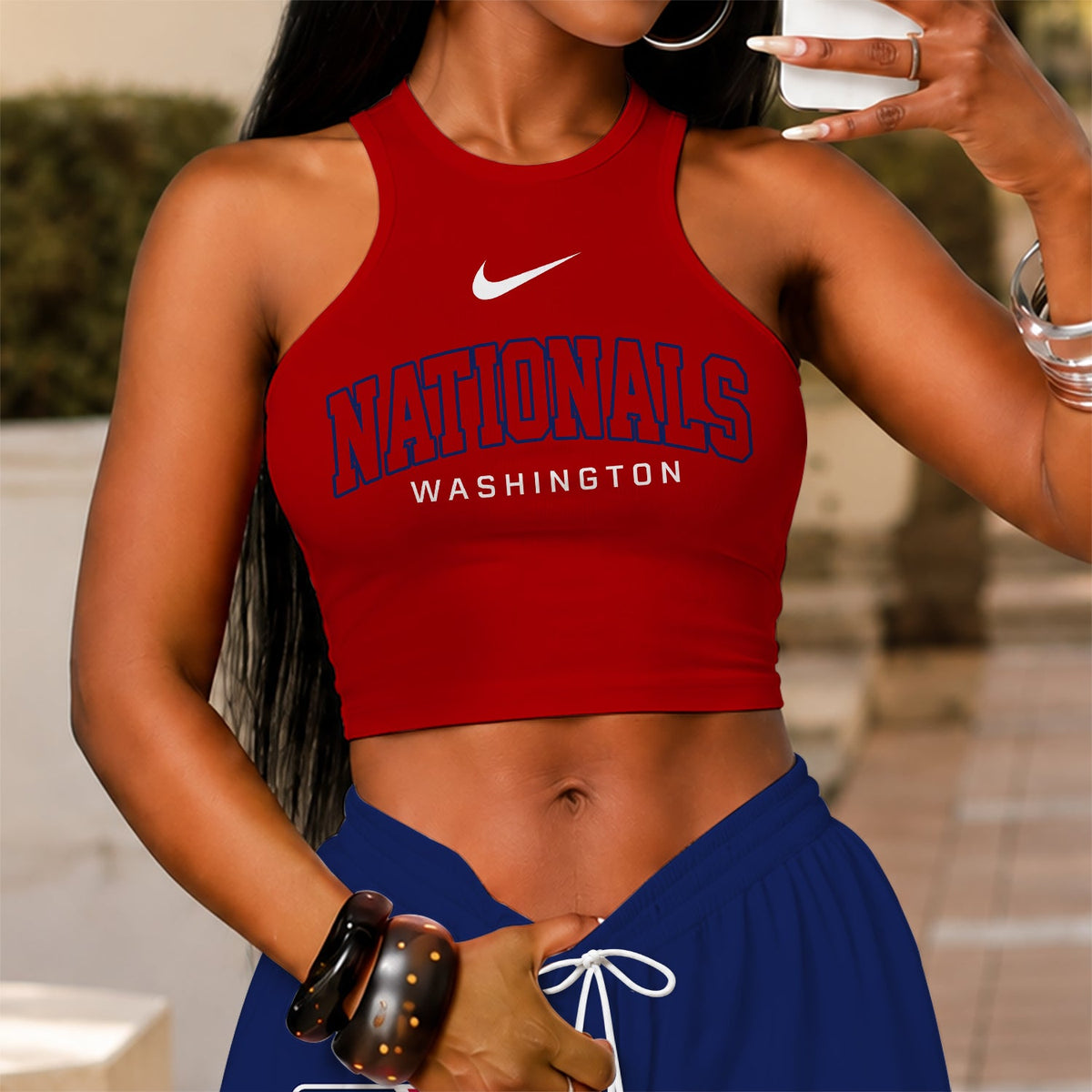 [FLASH SALE] NEW CUSTOMIZED MLB28 WNS WASHINGTON NATIONALS WOMEN'S CROP TOP & LONGPANTS SET