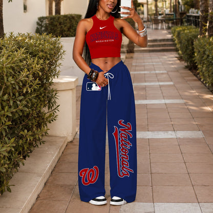 [FLASH SALE] NEW CUSTOMIZED MLB28 WNS WASHINGTON NATIONALS WOMEN'S CROP TOP & LONGPANTS SET