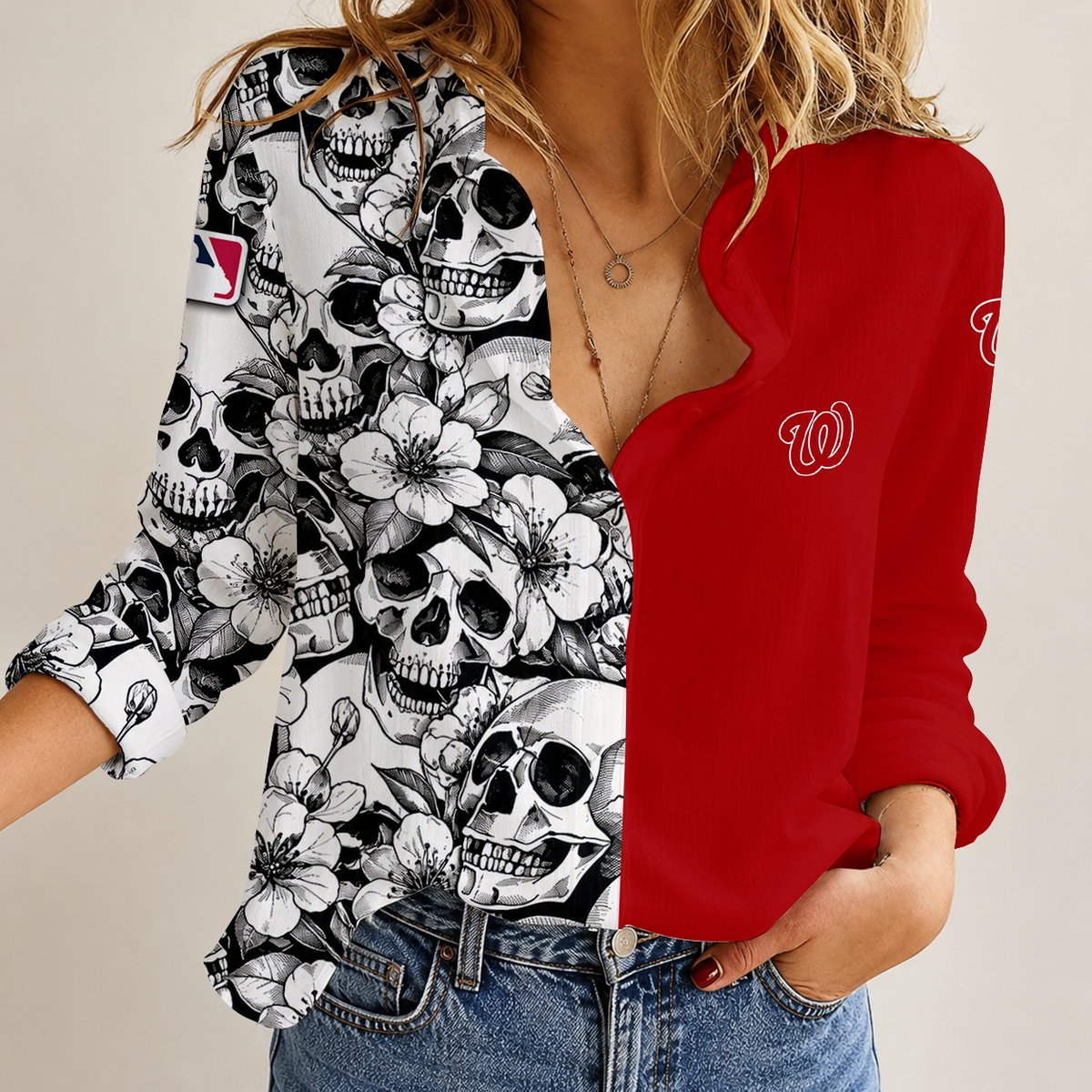 [FLASH SALE] NEW CUSTOMIZED MLB28 WNS WASHINGTON NATIONALS WOMEN'S CASUAL SHIRT