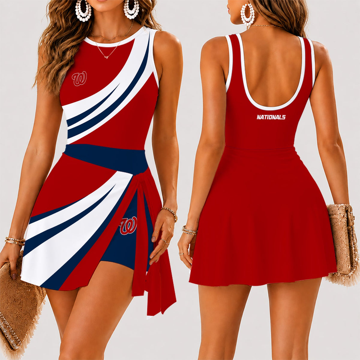 [FLASH SALE] NEW CUSTOMIZED MLB28 WNS WASHINGTON NATIONALS WOMEN'S SUMMER SKORT DRESS