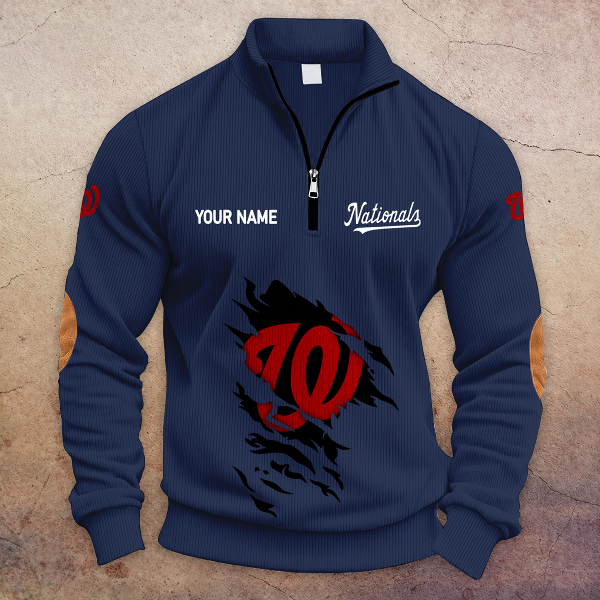 [FLASH SALE] NEW CUSTOMIZED MLB28 WNS WASHINGTON NATIONALS MULTICOLOR STRIPED QUATER ZIP SWEATSHIRT