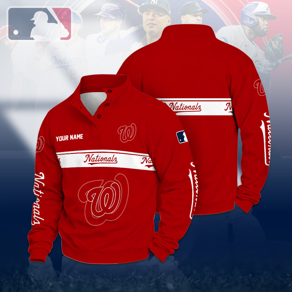 [FLASH SALE] NEW CUSTOMIZED MLB28 WNS WASHINGTON NATIONALS QUARTER-BUTTON SWEATSHIRT