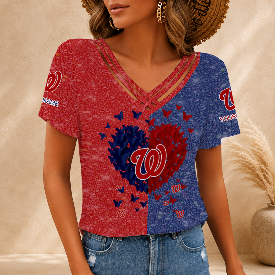 [FLASH SALE] NEW CUSTOMIZED MLB28 WNS WASHINGTON NATIONALS V-NECK SHIRT