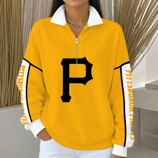 [SPECIAL OFFER] NEW CUSTOMIZED MLB29 PHP PITTSBURGH PIRATES QUARTER ZIP RIBBED SWEATER